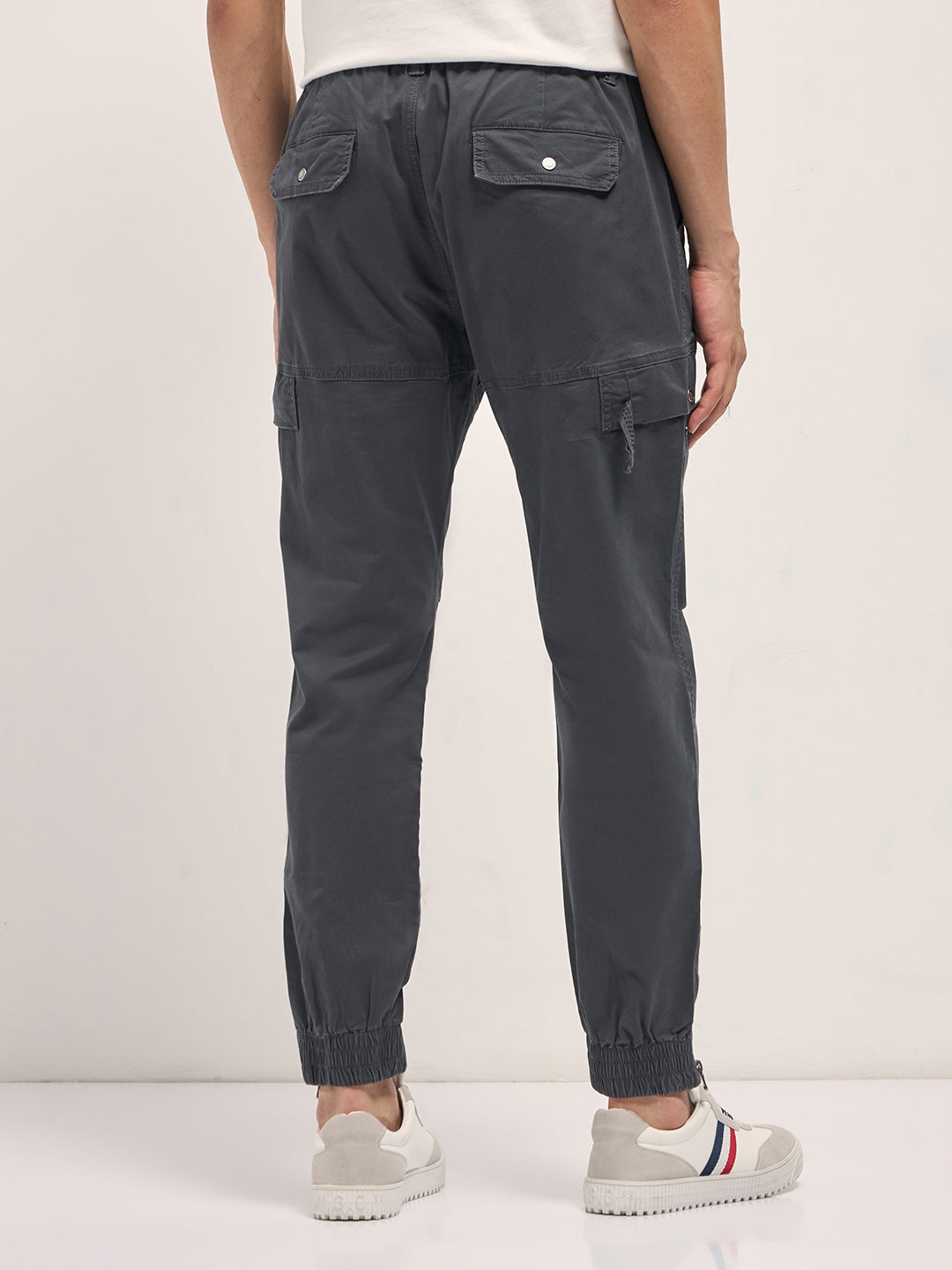 grey cotton relaxed fit cargo pants with elastic waist and utility pockets grey cotton relaxed fit cargo pants with elastic waist and utility pockets