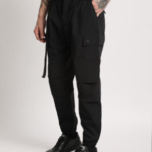 men black solid loose fit cargo
