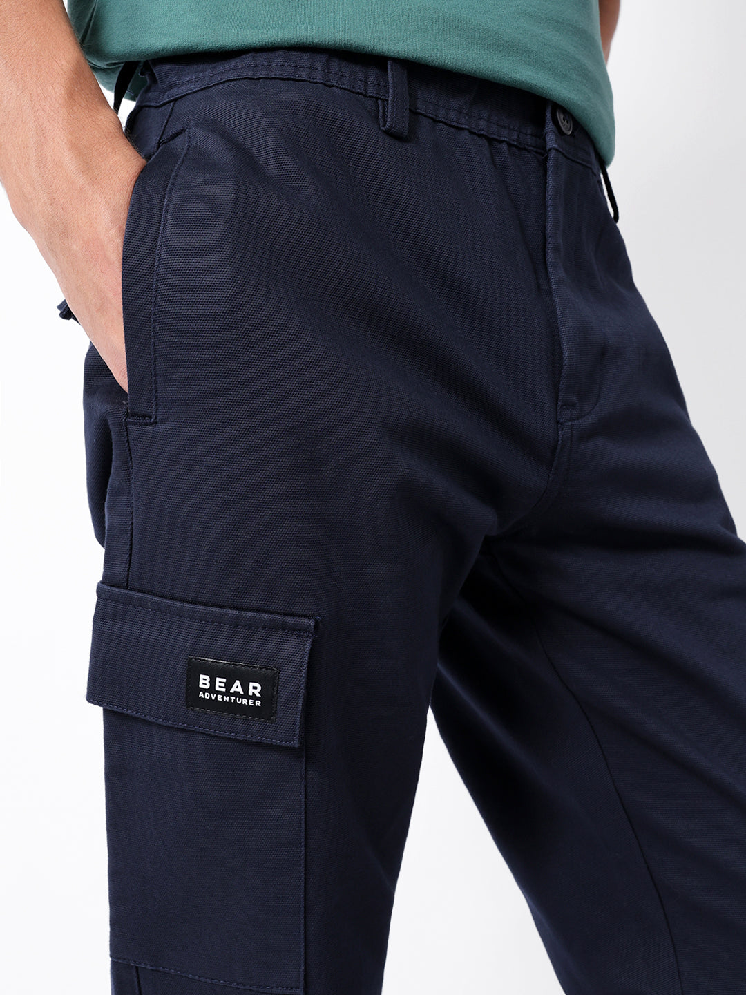 navy solid straight fit cargo trousers with flap pockets navy solid straight fit cargo trousers with flap pockets