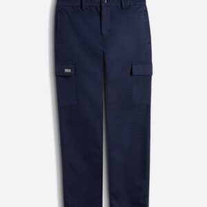 navy solid straight fit cargo trousers with flap pockets
