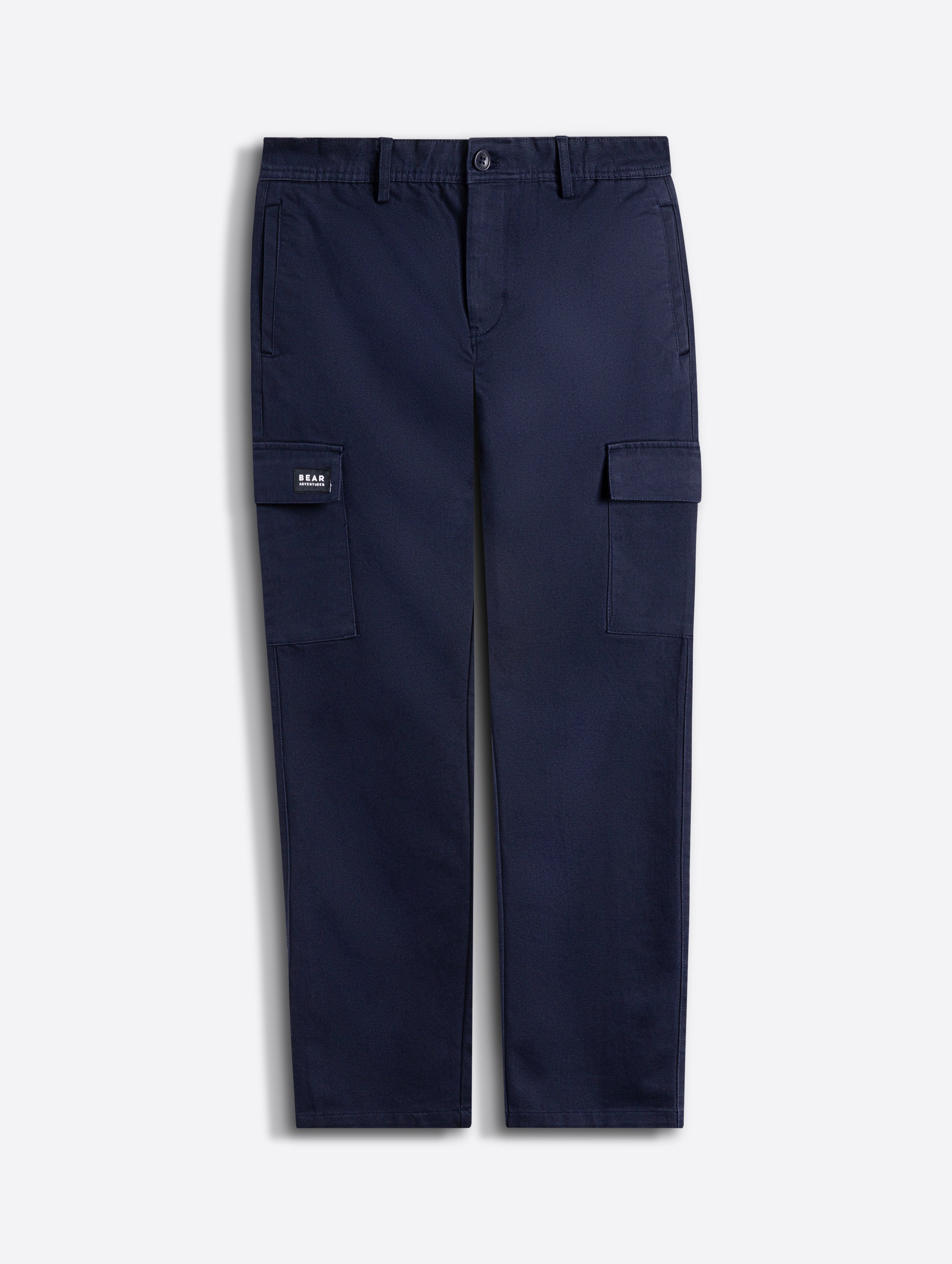 navy solid straight fit cargo trousers with flap pockets navy solid straight fit cargo trousers with flap pockets