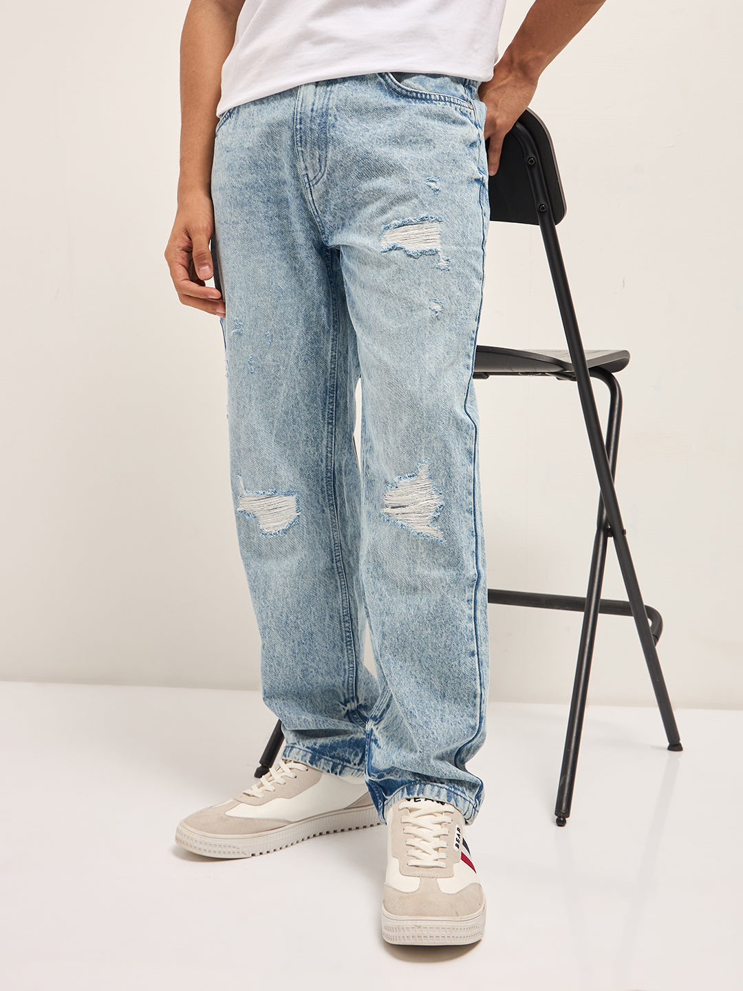 light blue with light fade distressed mid rise straight fit jeans light blue with light fade distressed mid rise straight fit jeans