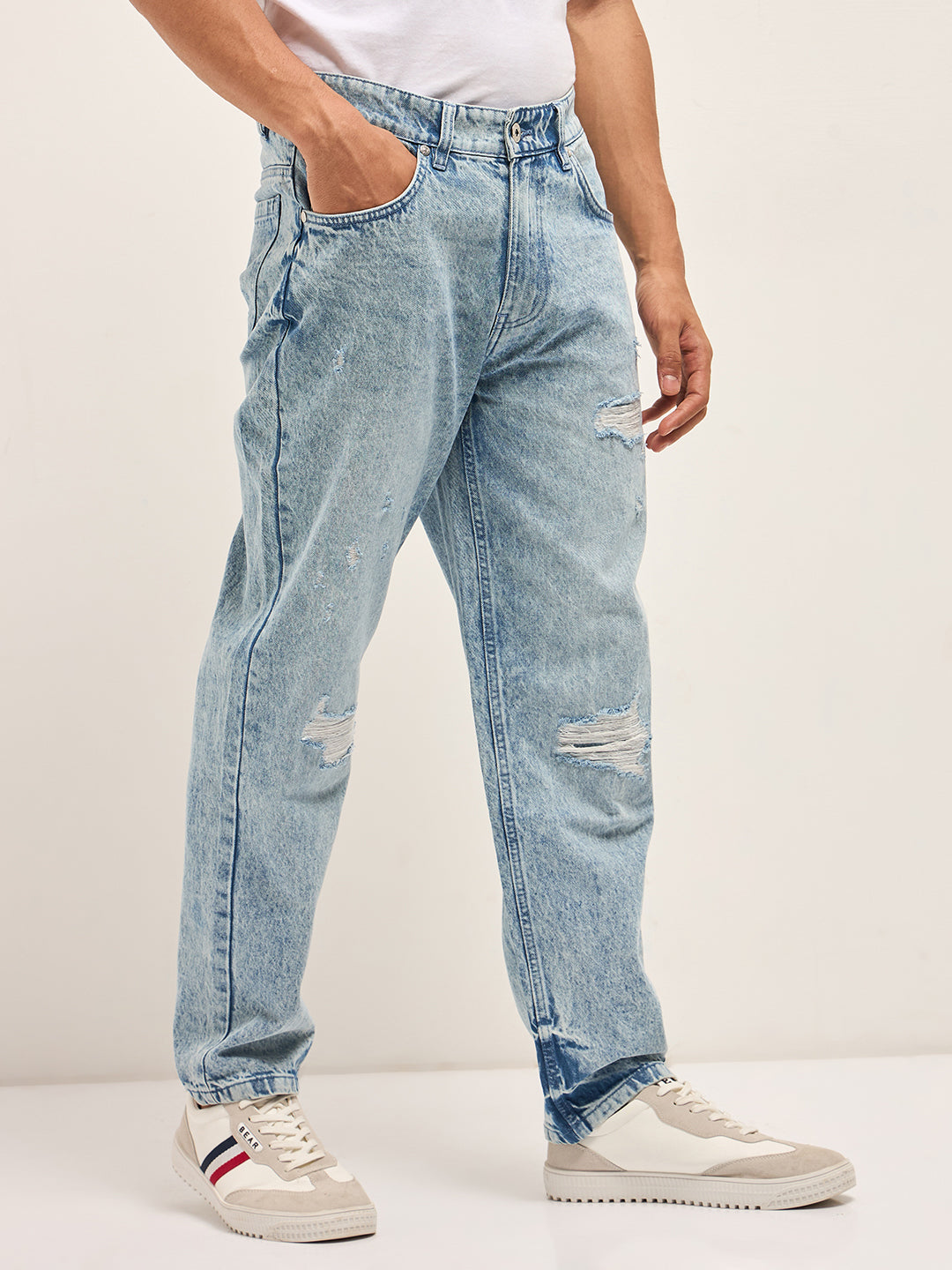 light blue with light fade distressed mid rise straight fit jeans light blue with light fade distressed mid rise straight fit jeans