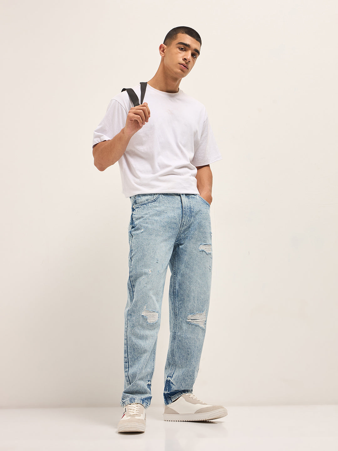 light blue with light fade distressed mid rise straight fit jeans light blue with light fade distressed mid rise straight fit jeans