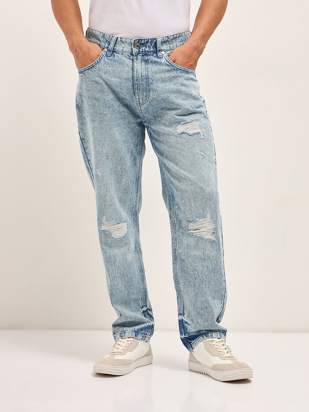 light blue with light fade distressed mid rise straight fit jeans light blue with light fade distressed mid rise straight fit jeans