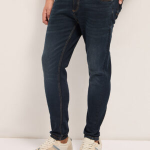 dark blue with light fade mid rise skinny fit jeans