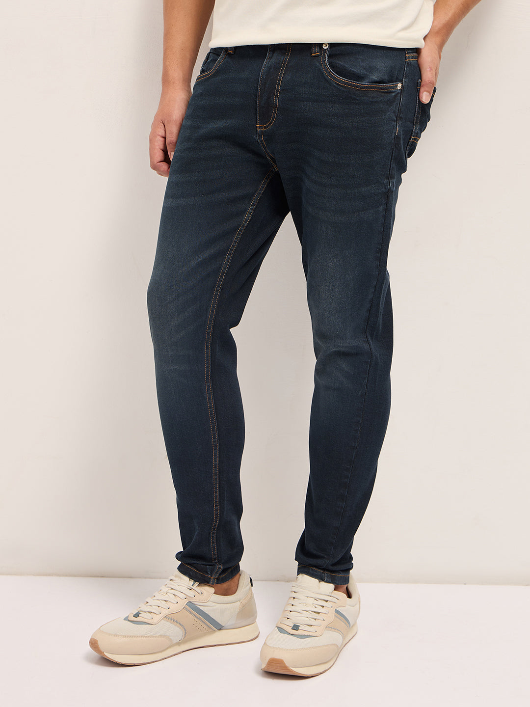 dark blue with light fade mid rise skinny fit jeans dark blue with light fade mid rise skinny fit jeans