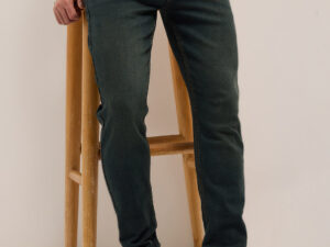 dark green mid rise slim fit jeans with light fade