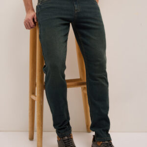 dark green mid rise slim fit jeans with light fade