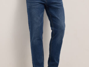 mid blue mid rise slim fit jeans with light fade