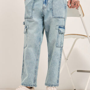 light blue with mid fade mid rise baggy fit cargo jeans