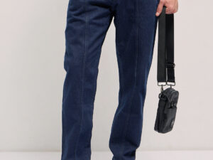 dark blue mid rise elasticated waist relaxed fit jeans