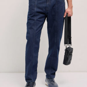 dark blue mid rise elasticated waist relaxed fit jeans
