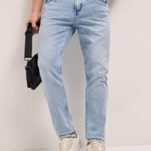 light blue mid rise slim fit jeans with light fade