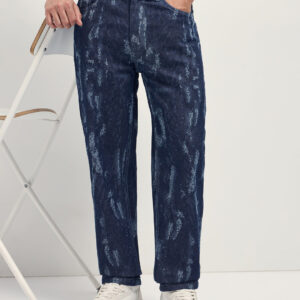 blue straight fit jeans with bleached effect