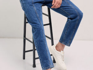 mid blue mid rise elasticated waist relaxed fit jeans