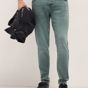 stylish olive jeans with comfortable stretch and skinny fit