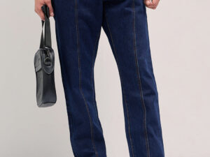 dark blue mid rise elasticated waist relaxed fit jeans