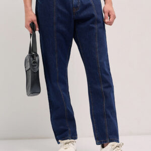 dark blue mid rise elasticated waist relaxed fit jeans
