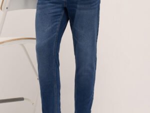 mid blue mid rise skinny fit jeans with light fade