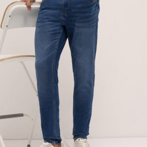 mid blue mid rise skinny fit jeans with light fade