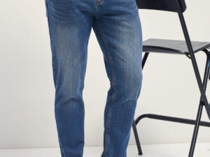 mid blue mid rise slim fit jeans with light fade