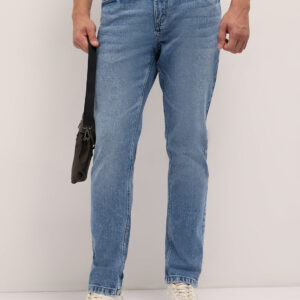light blue mid rise slim fit jeans with mid fade