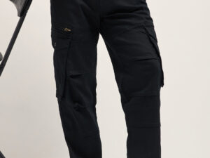 black solid straight fit cargo denim with utility pockets