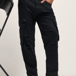 black solid straight fit cargo denim with utility pockets