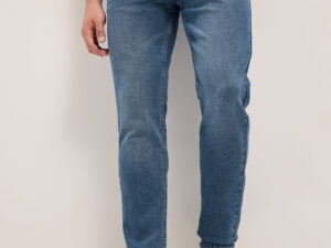 mid blue mid rise slim fit jeans with light fade