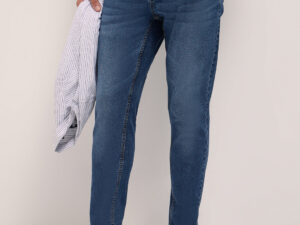mid blue mid rise skinny fit jeans with light fade