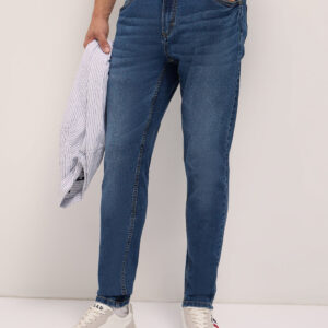 mid blue mid rise skinny fit jeans with light fade