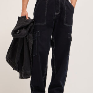 black mid rise baggy fit cargo jeans