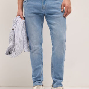 light blue mid rise slim fit jeans with light fade