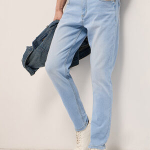 mid blue mid rise slim fit jeans with light fade