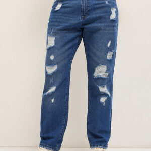 blue with light fade high distressed mid rise relaxed fit jeans