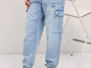 light blue baggy fit jogger style jean with cargo pockets