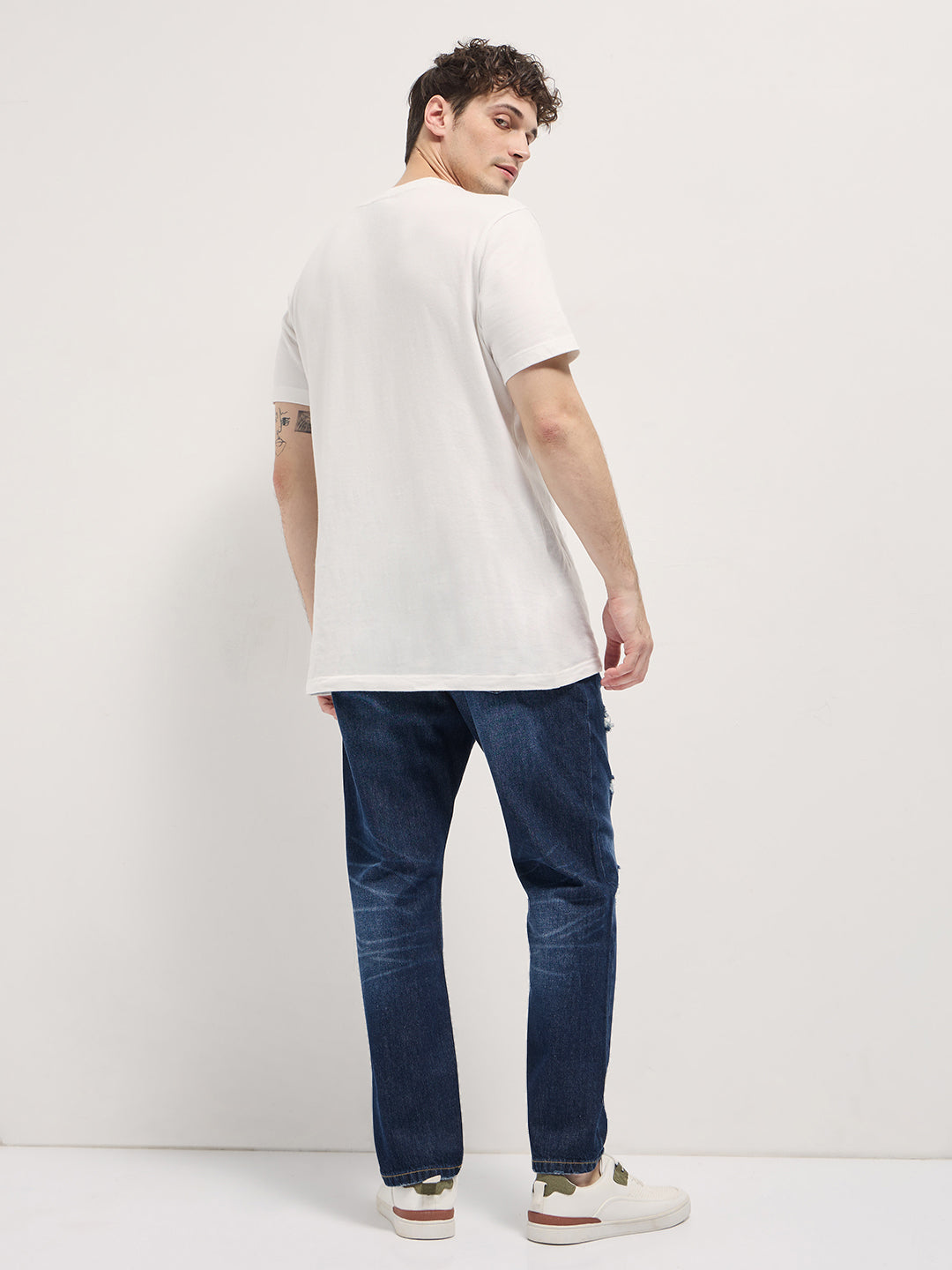 dark blue with light fade high distressed mid rise relaxed fit jeans dark blue with light fade high distressed mid rise relaxed fit jeans