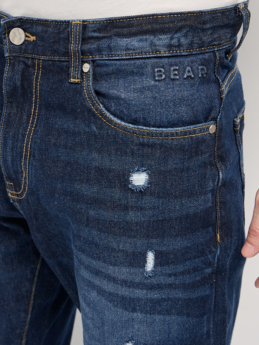 dark blue with light fade high distressed mid rise relaxed fit jeans dark blue with light fade high distressed mid rise relaxed fit jeans