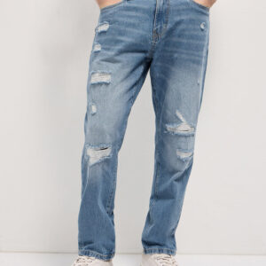 light blue with light fade high distressed mid rise relaxed fit jeans