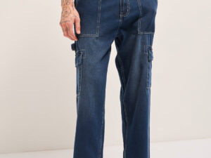 dark blue with mid fade mid rise baggy fit cargo jeans