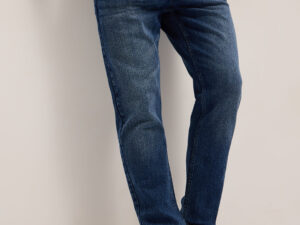 mid blue mid rise slim fit jeans with light fade