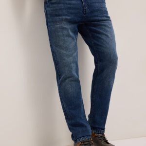mid blue mid rise slim fit jeans with light fade