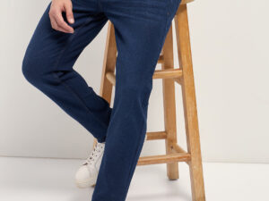 dark blue mid rise slim fit jeans with light fade