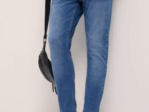 mid blue mid rise skinny fit jeans with light fade