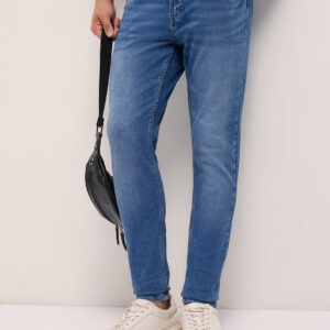 mid blue mid rise skinny fit jeans with light fade