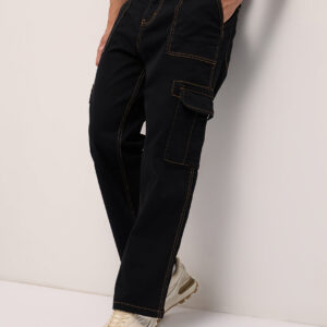 black mid rise baggy fit cargo jeans