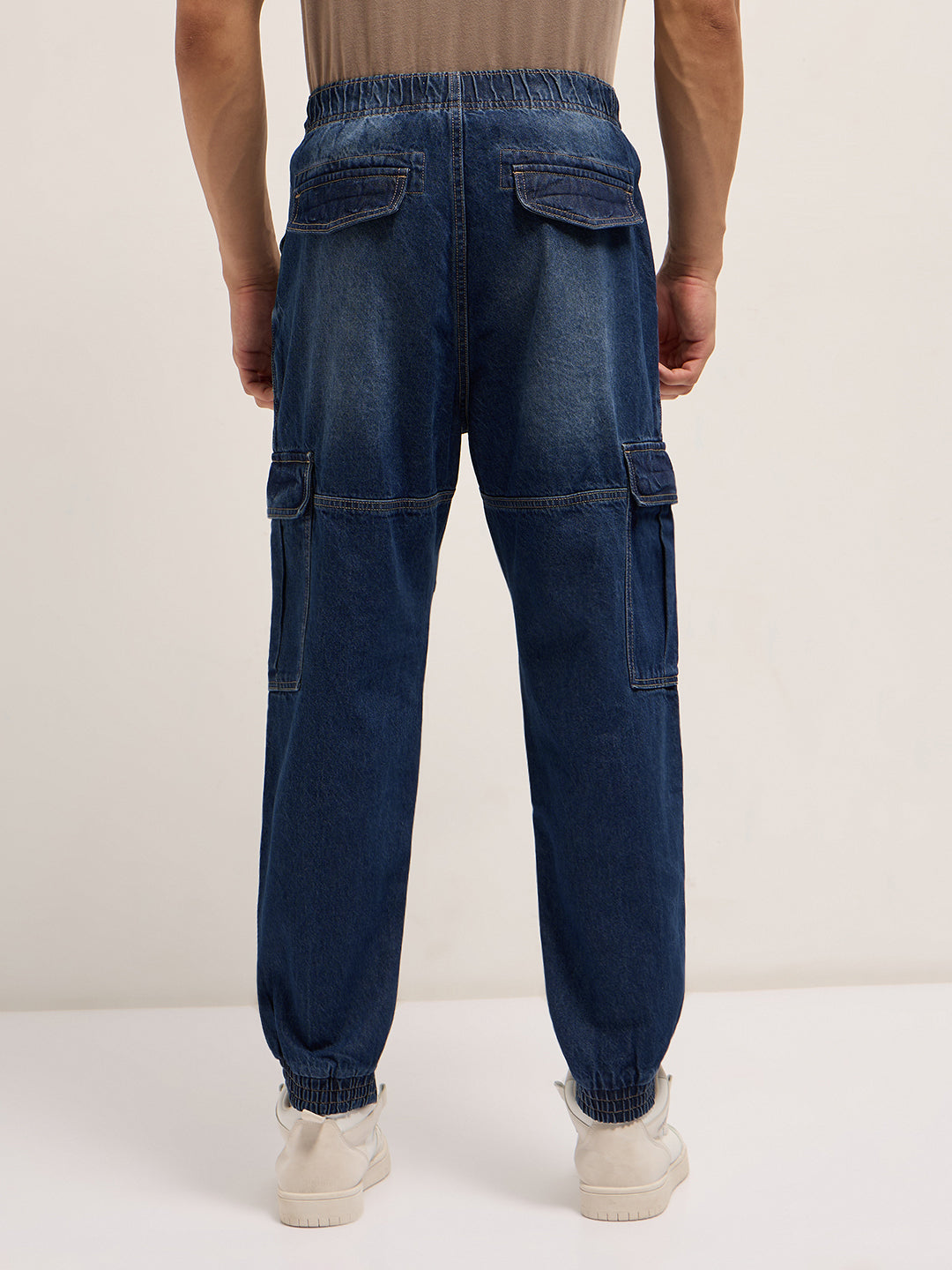 dark blue baggy fit jogger style jean with cargo pockets dark blue baggy fit jogger style jean with cargo pockets