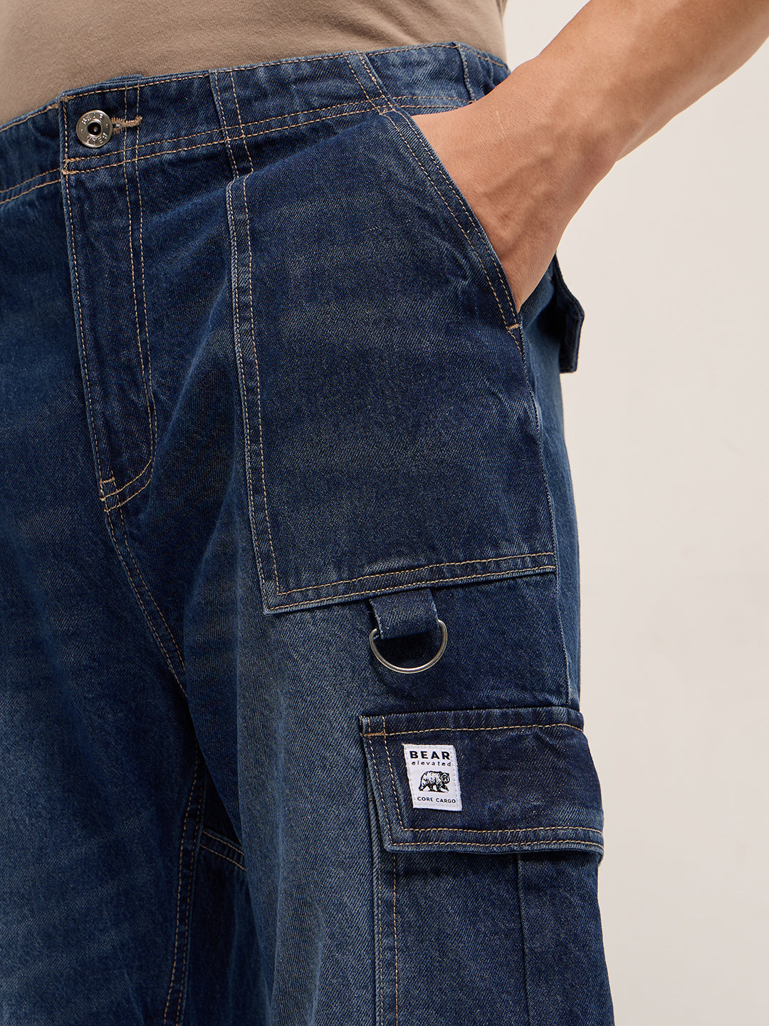 dark blue baggy fit jogger style jean with cargo pockets dark blue baggy fit jogger style jean with cargo pockets