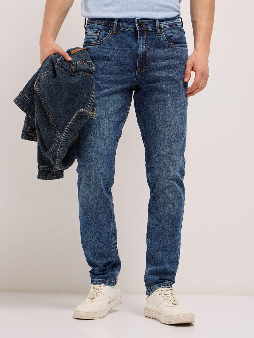 mid blue with light fade slim fit mid rise jeans mid blue with light fade slim fit mid rise jeans